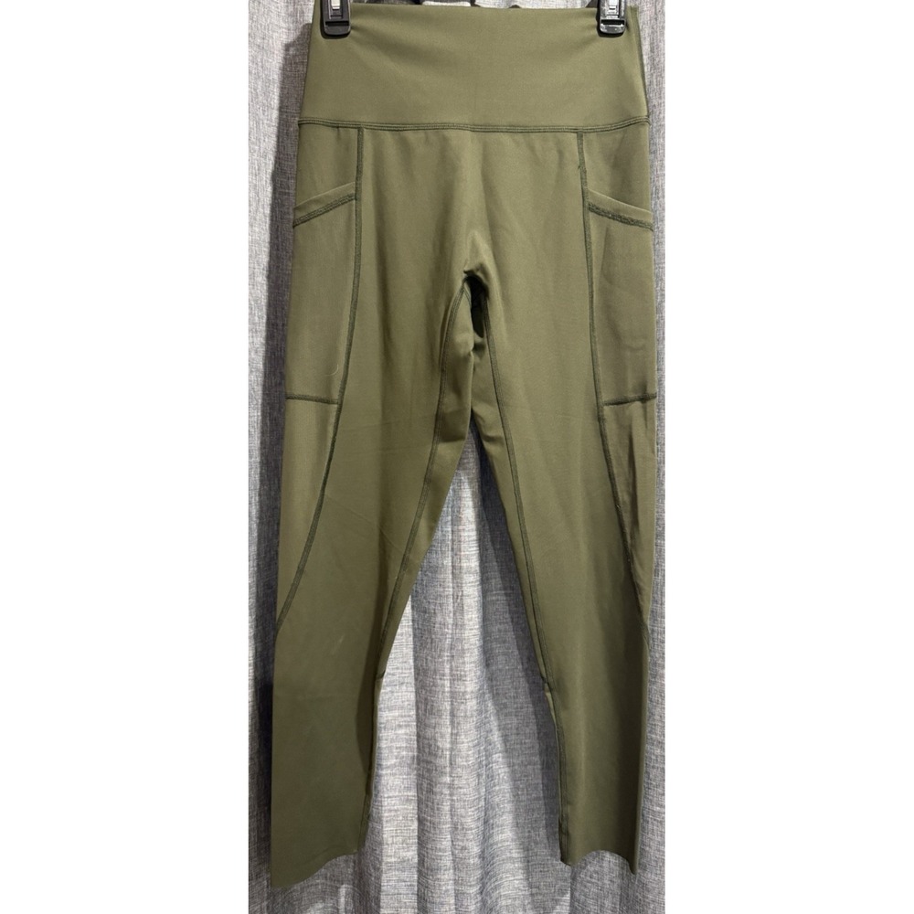 Offline By Aerie Band Waist Mesh Panel Pocket Leggings Green Sz Large Goals 7/8